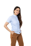 CAMISA SLIM FIT MANGA CORTA MÚNICH MUJER #Color_Blanco / Azul